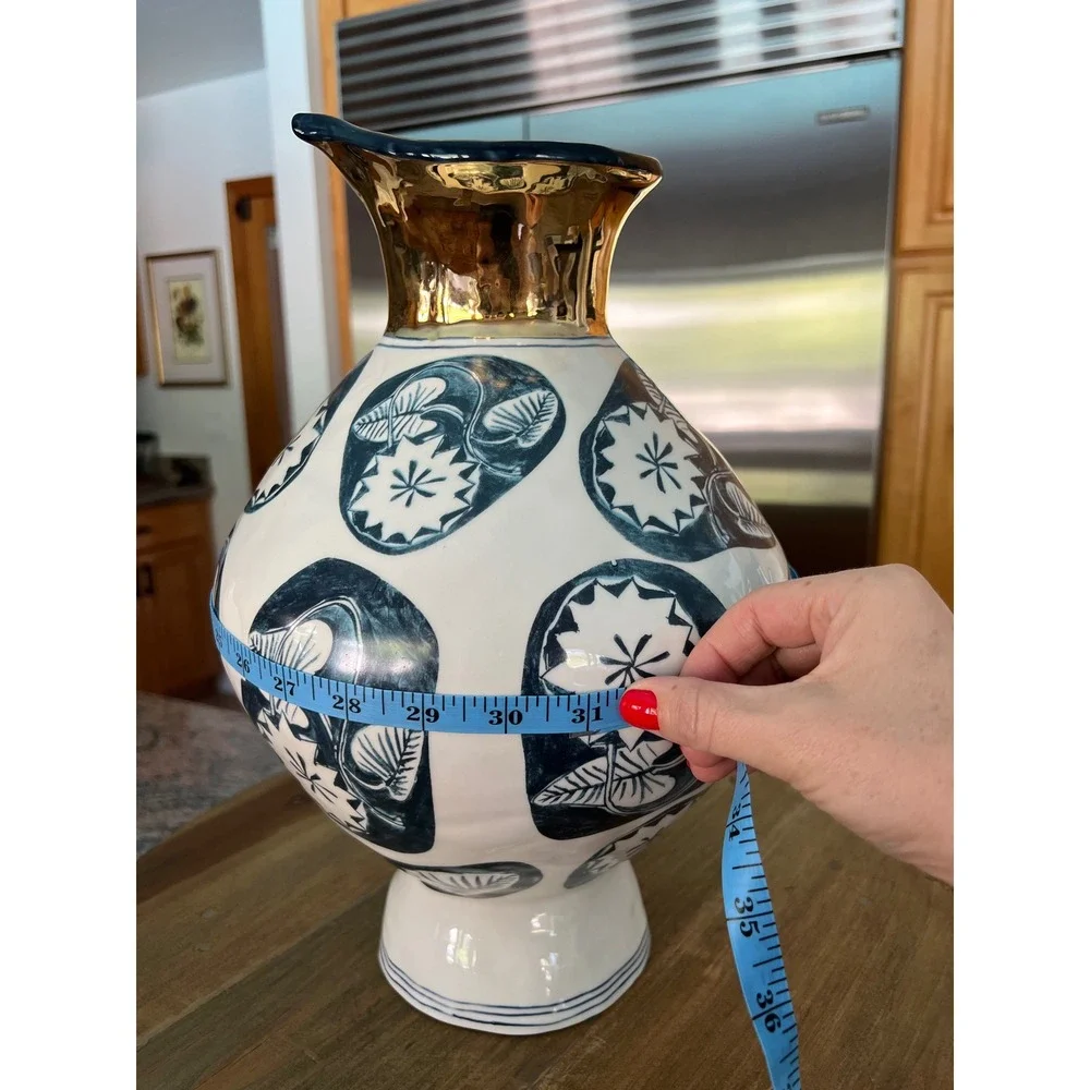 Ruan Hoffmann Anthropologie Dreambirds Wide Vase Navy Gold 14